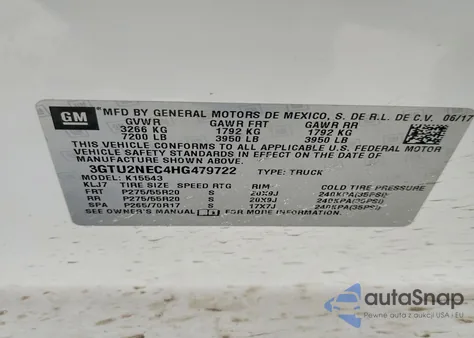 2017 GMC Sierra K1500 Slt from USA, damaged, VIN 3GTU2NEC4HG479722